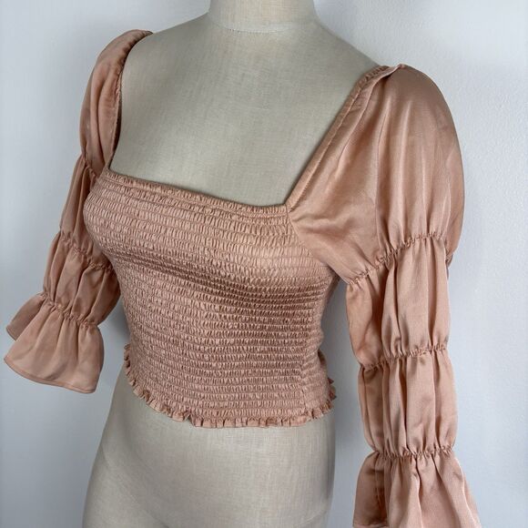 Intimately Free People Pink Rose So Shirred Cropped Smocked Top Women’s Small - Picture 3 of 9
